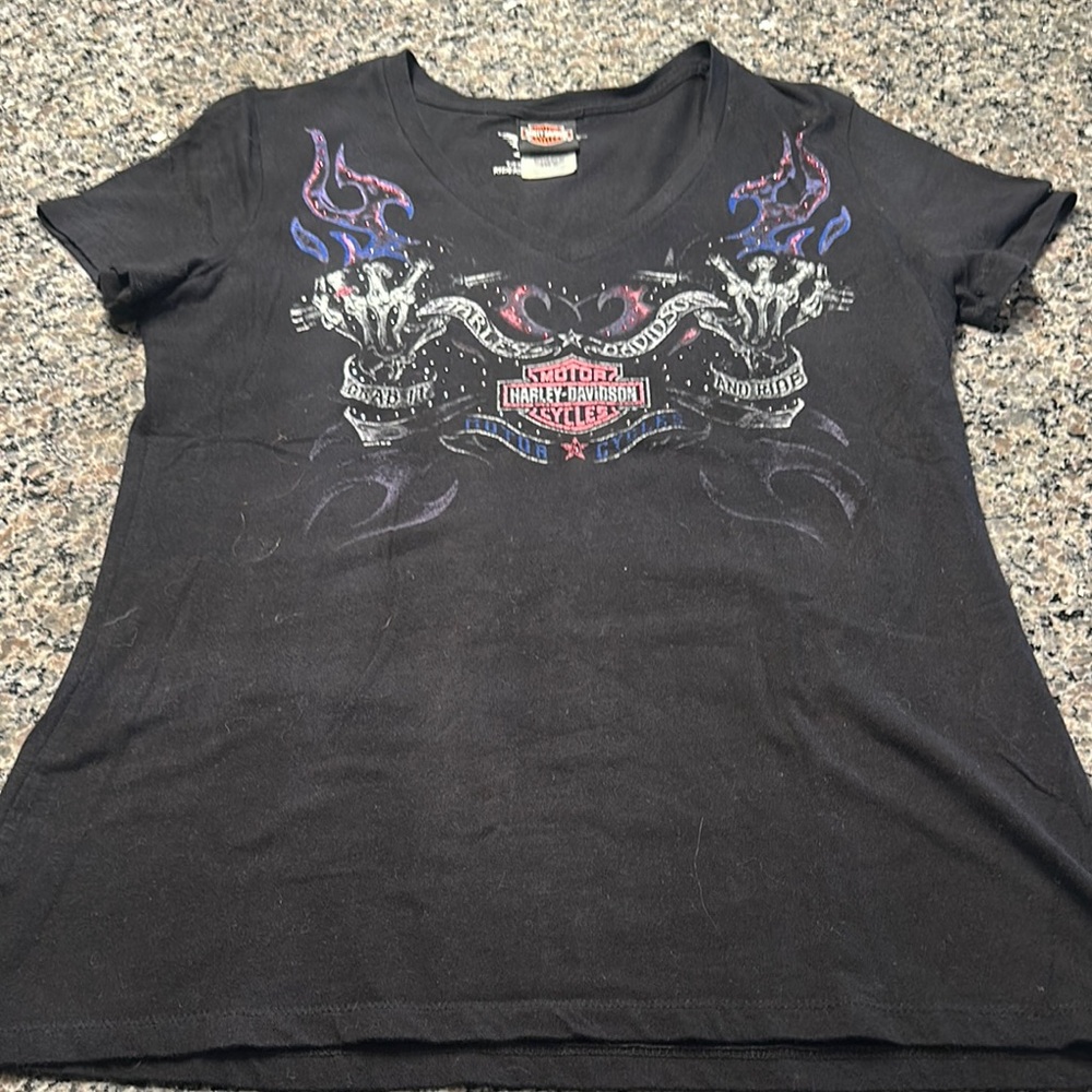 Harley-Davidson Black and Purple Short Sleeve Tee